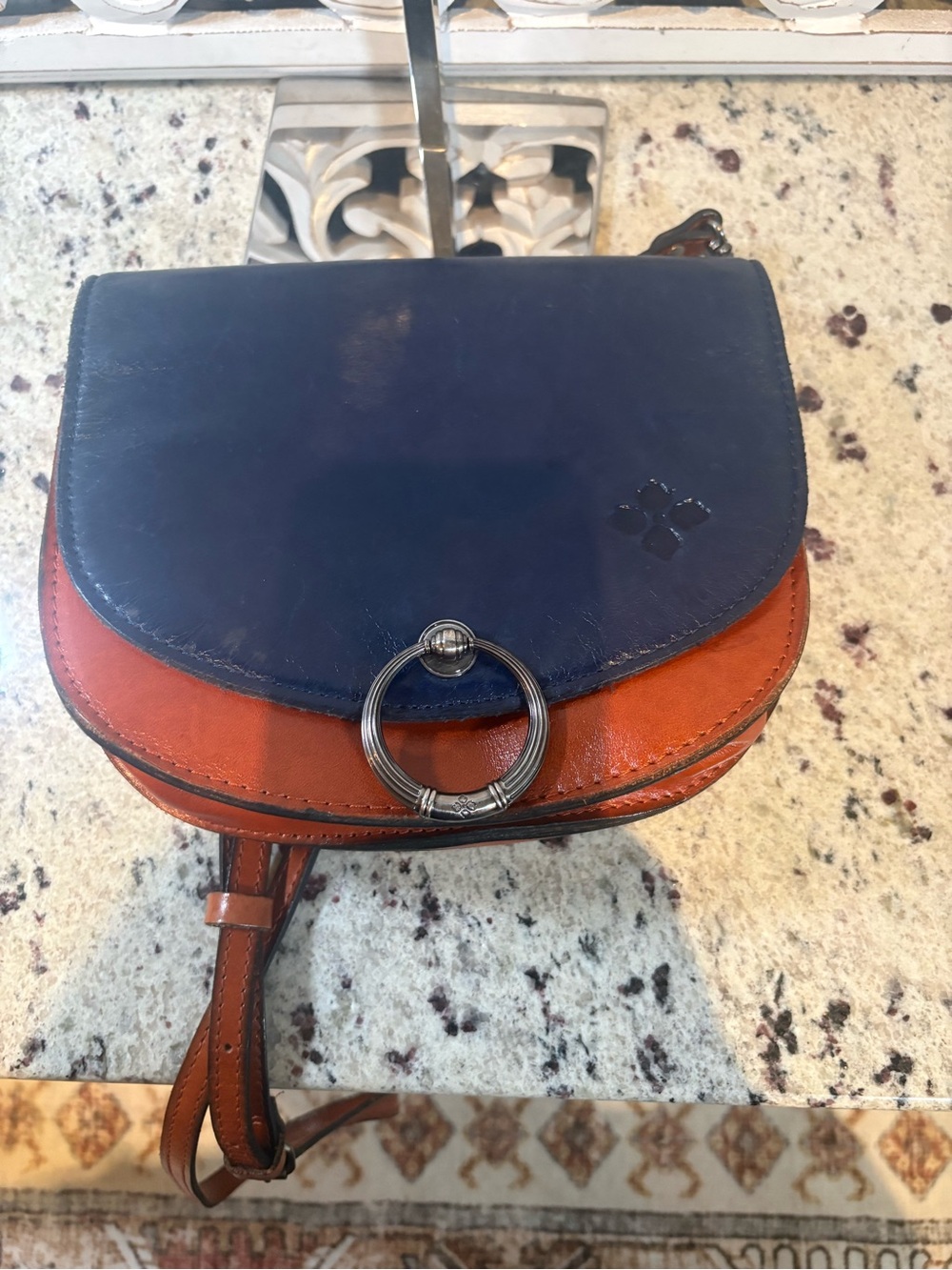 Patricia Nash Bettina Leather Crossbody Saddle Bag in Navy and Brown - Picture 4 of 15
